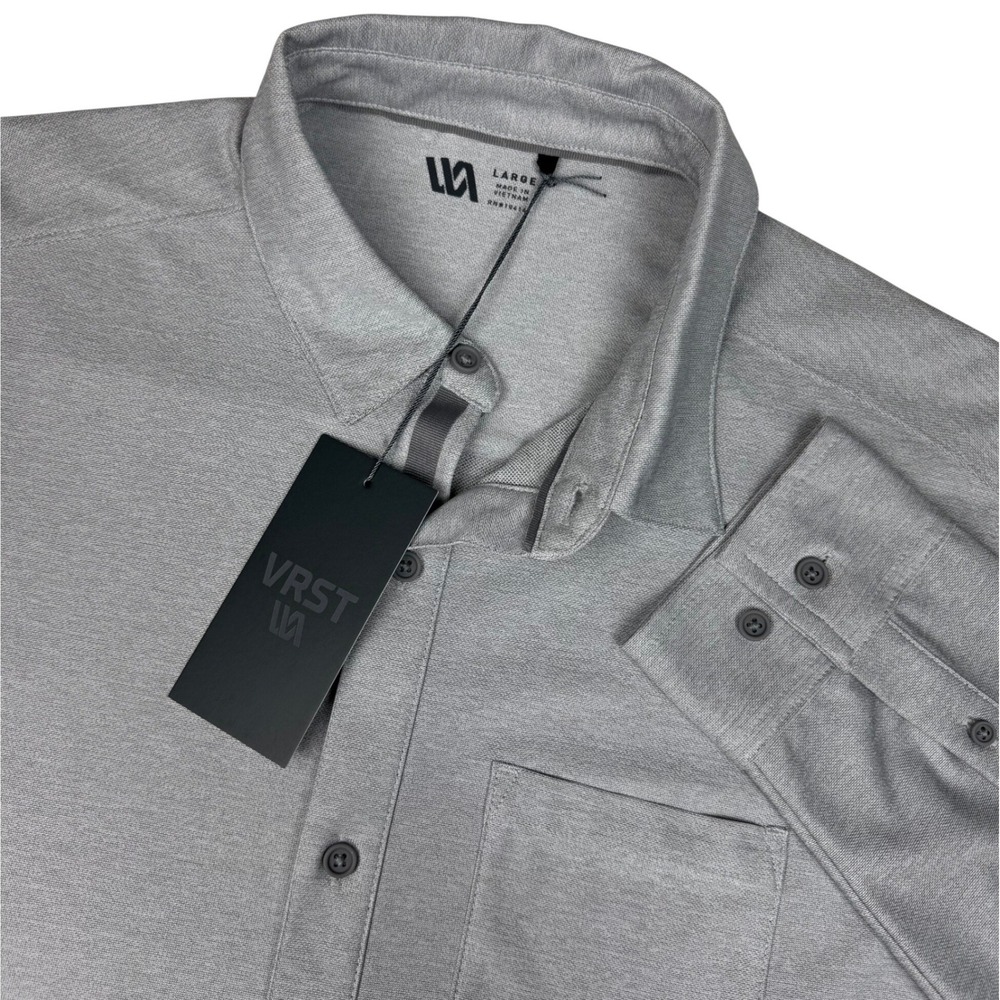 New VRST Button Down Shirt Performance Stretch Mens Large Silver Gray Anti-Odor